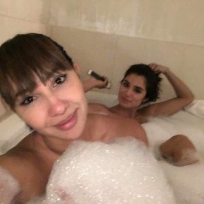 Jackie Cruz wet in bathtub with her friend