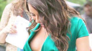 Brunette Lea Michele Shows Her Sexy Nipple in a Gorgeous Green Outfit