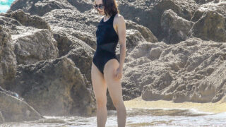 Immaculate Brunette Daisy Ridley Shows Her Legs in a One-Piece Swimsuit