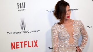 Rhona Mitra Showing Her Boobs in a See-Through Dress at a Formal Event
