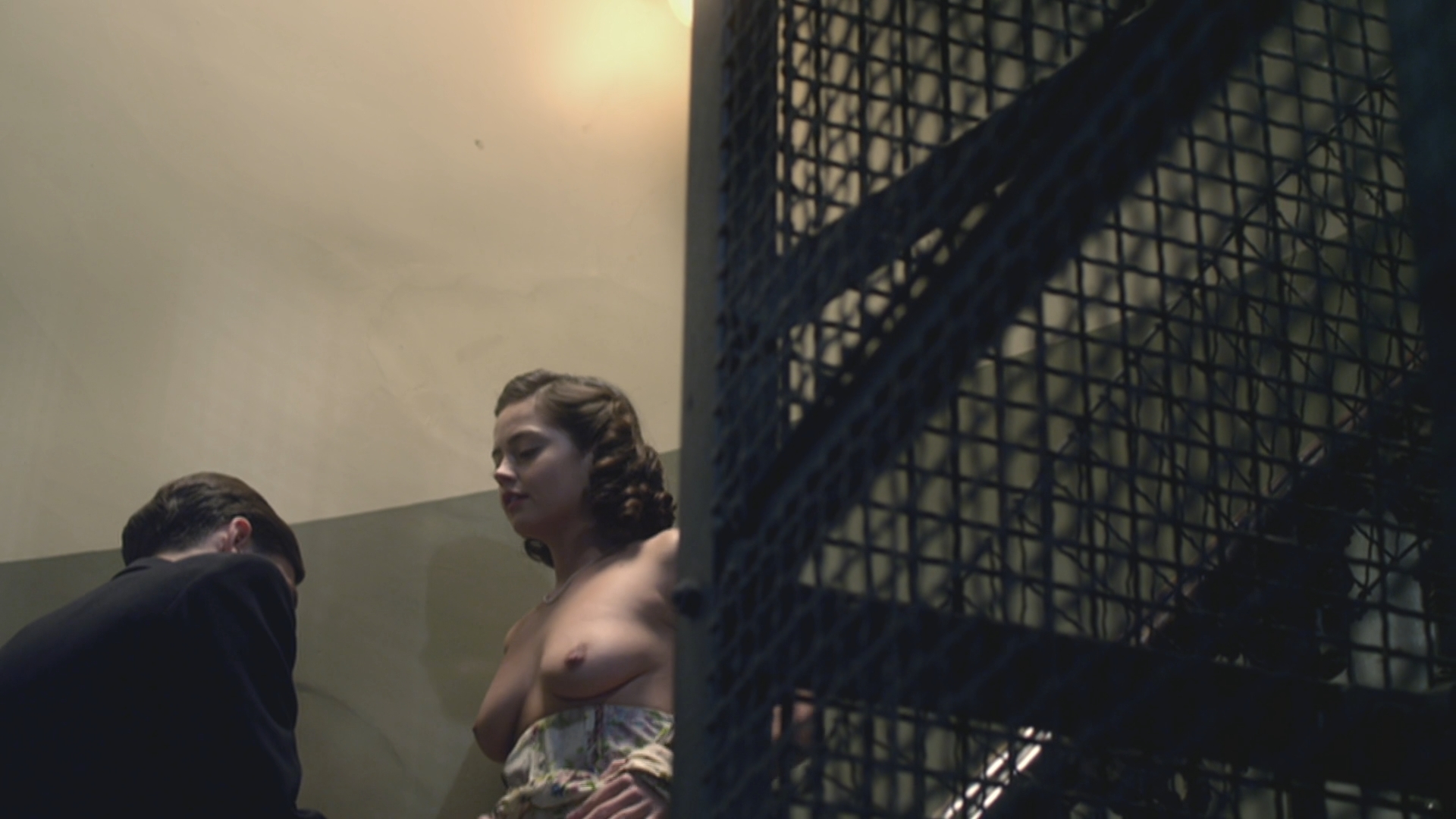 Gorgeous Jenna Coleman Exposes Her Natural Naked Breasts on the Stairwell