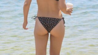 Smoldering Brunette Charli XCX Showing Her Tight Body in a Polka Dots Bikini