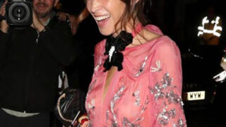 Alexa Chung Nipples in See Through Dress at London Fashion Week