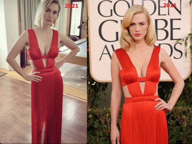 January Jones Now And 10 Years Ago In The Same Dress (3 Photos)